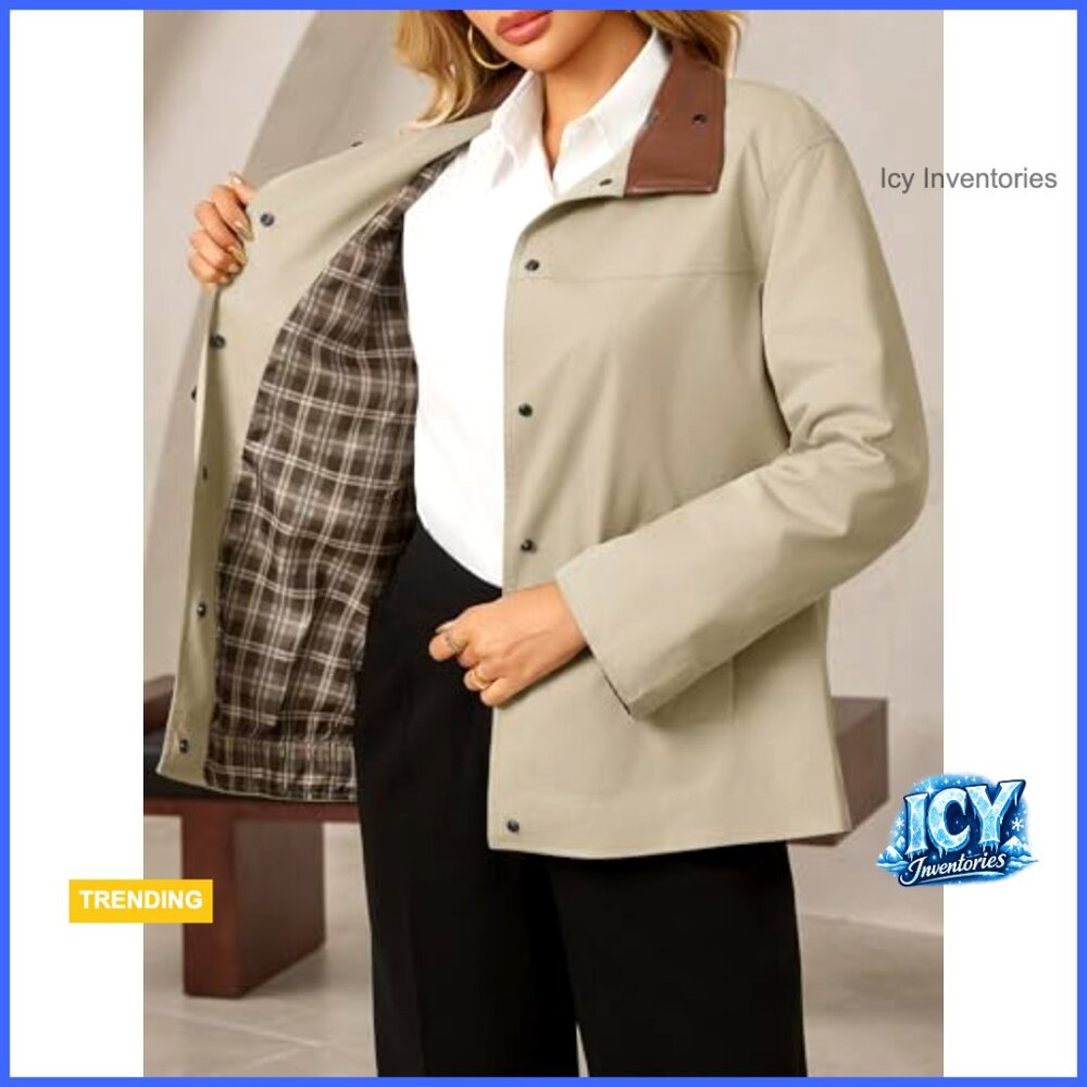 Windproof Polyester Trench Coat With Leather Coll… - image 4